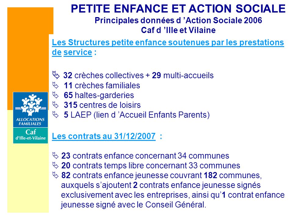 PETITE ENFANCE ET ACTION SOCIALE Principales données d ’Action Sociale 2006
