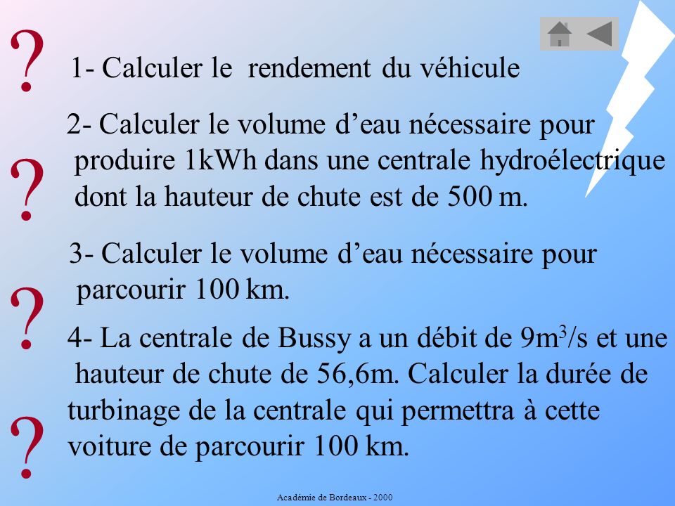 1- Calculer le rendement du véhicule
