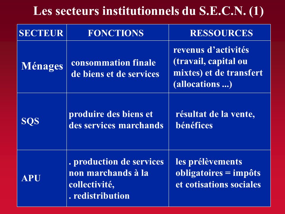 Les secteurs institutionnels du S.E.C.N. (1)