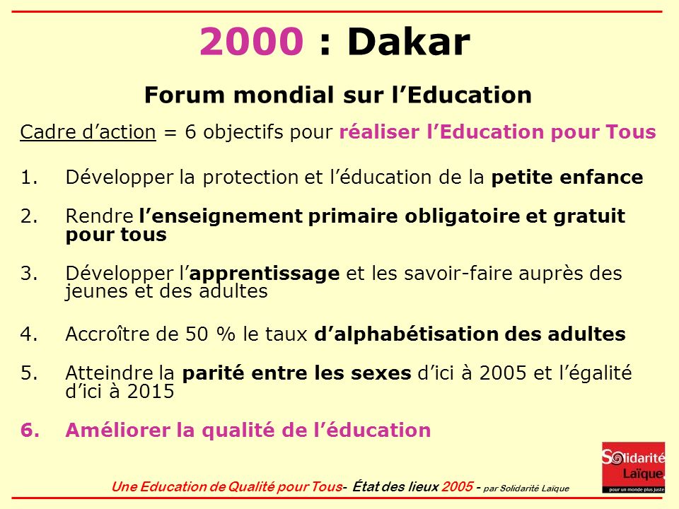 2000 : Dakar Forum mondial sur l’Education