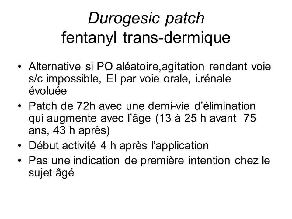 Durogesic patch fentanyl trans-dermique