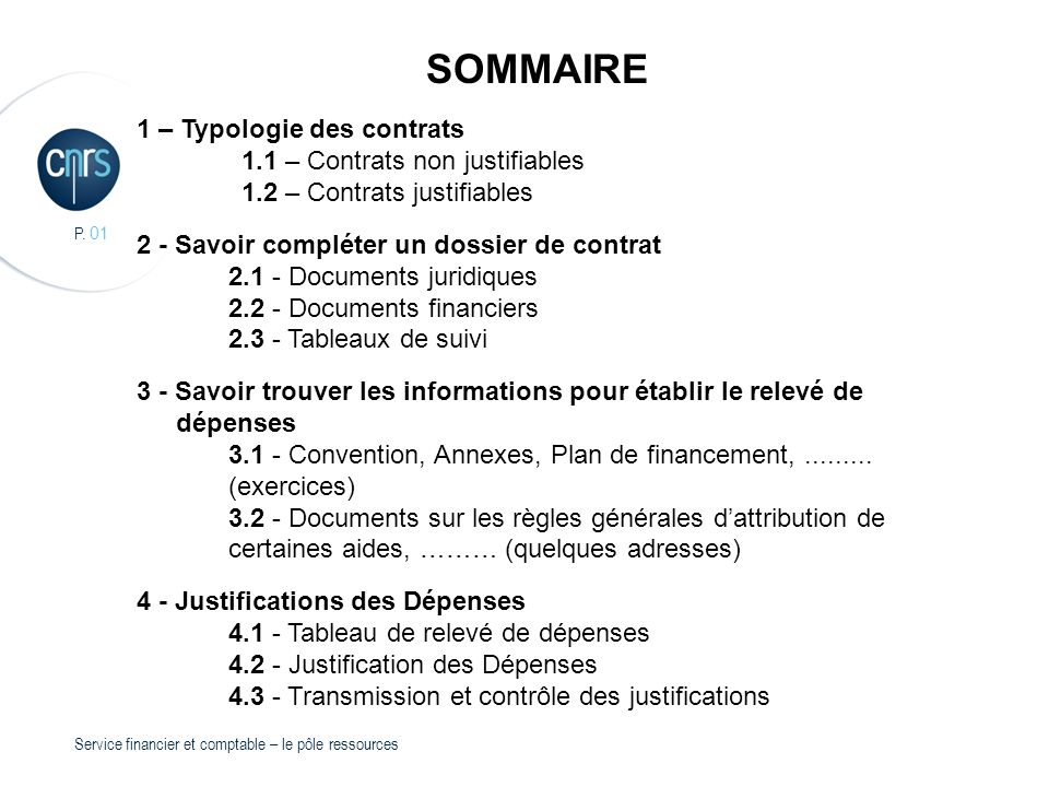 SOMMAIRE 1 – Typologie des contrats 1.1 – Contrats non justifiables
