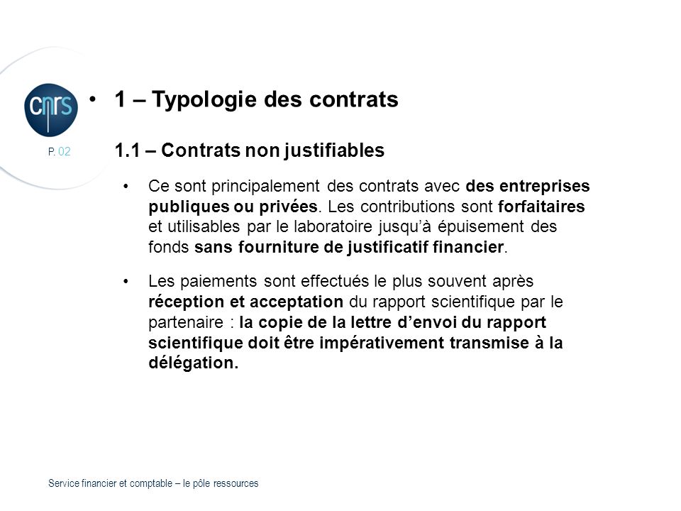 1 – Typologie des contrats
