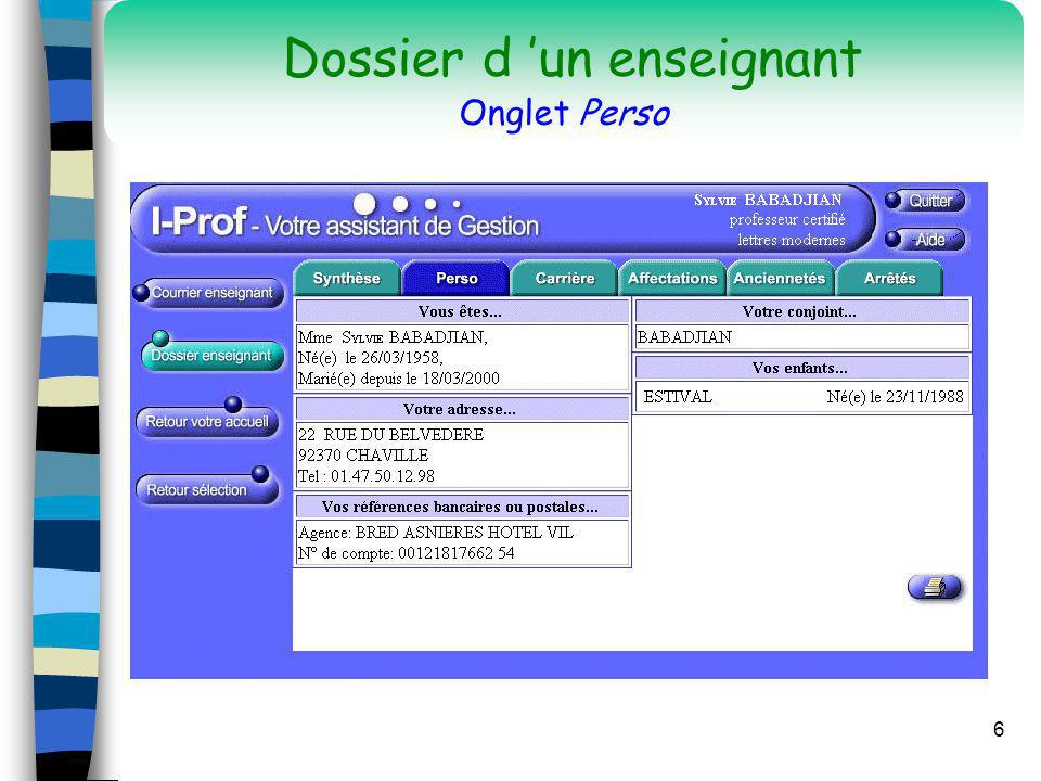 Dossier d ’un enseignant Onglet Perso