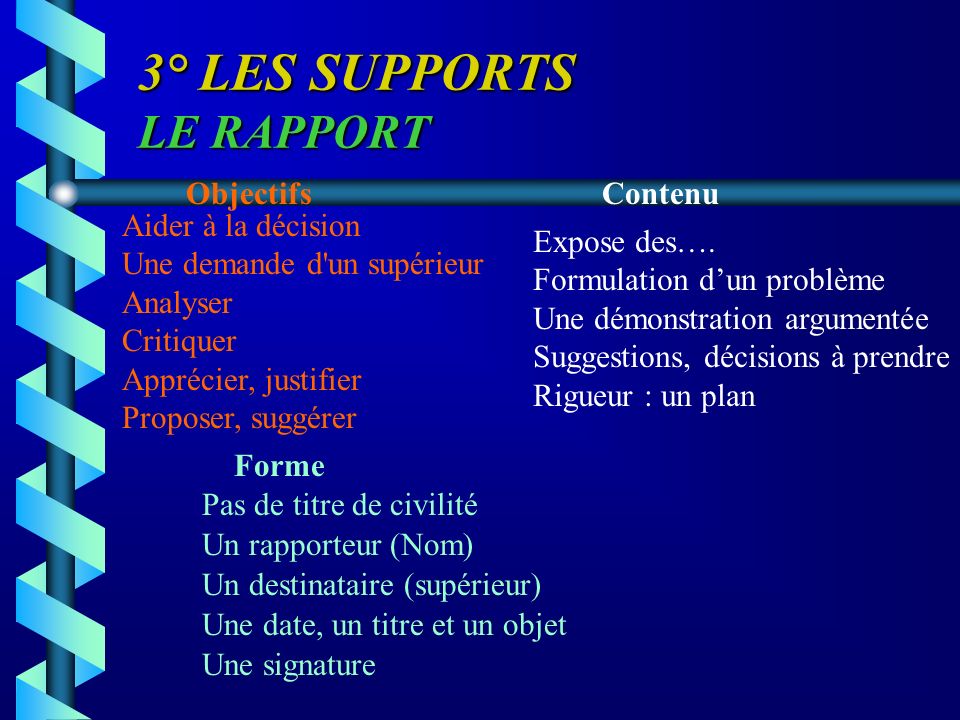 3° LES SUPPORTS LE RAPPORT