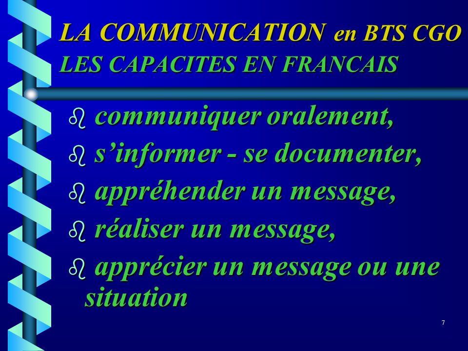 LA COMMUNICATION en BTS CGO LES CAPACITES EN FRANCAIS