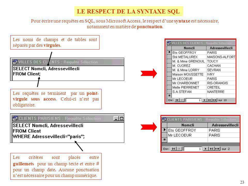 LE RESPECT DE LA SYNTAXE SQL