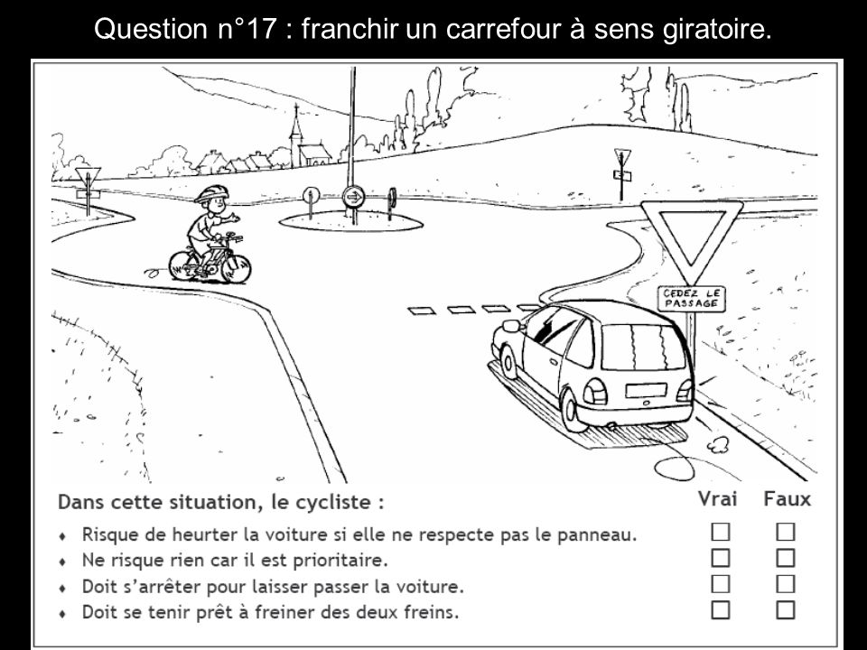 Question n°17 : franchir un carrefour à sens giratoire.