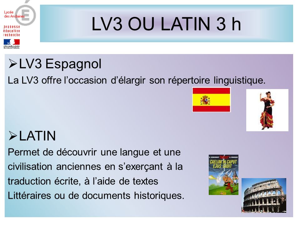 LV3 OU LATIN 3 h LV3 Espagnol LATIN
