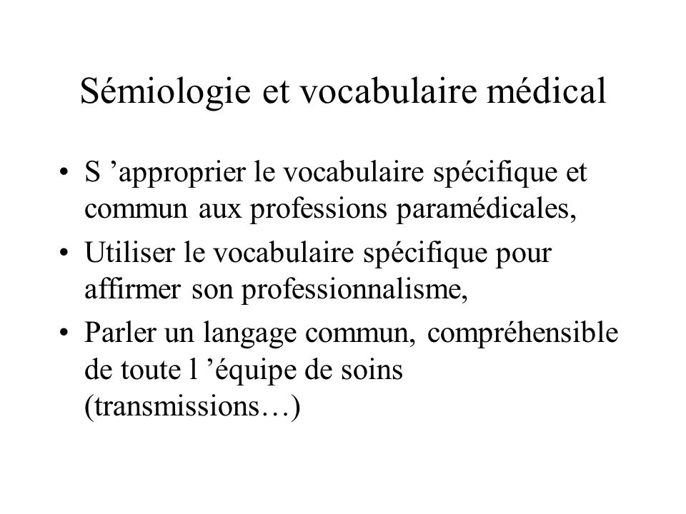 Sémiologie et vocabulaire médical