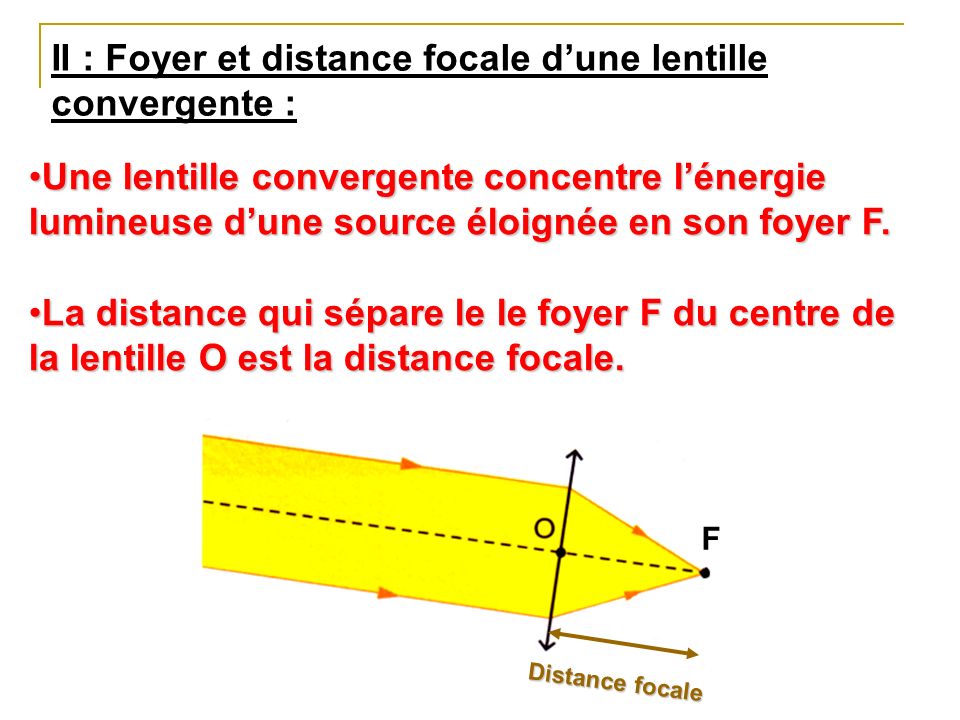 II : Foyer et distance focale d’une lentille convergente :