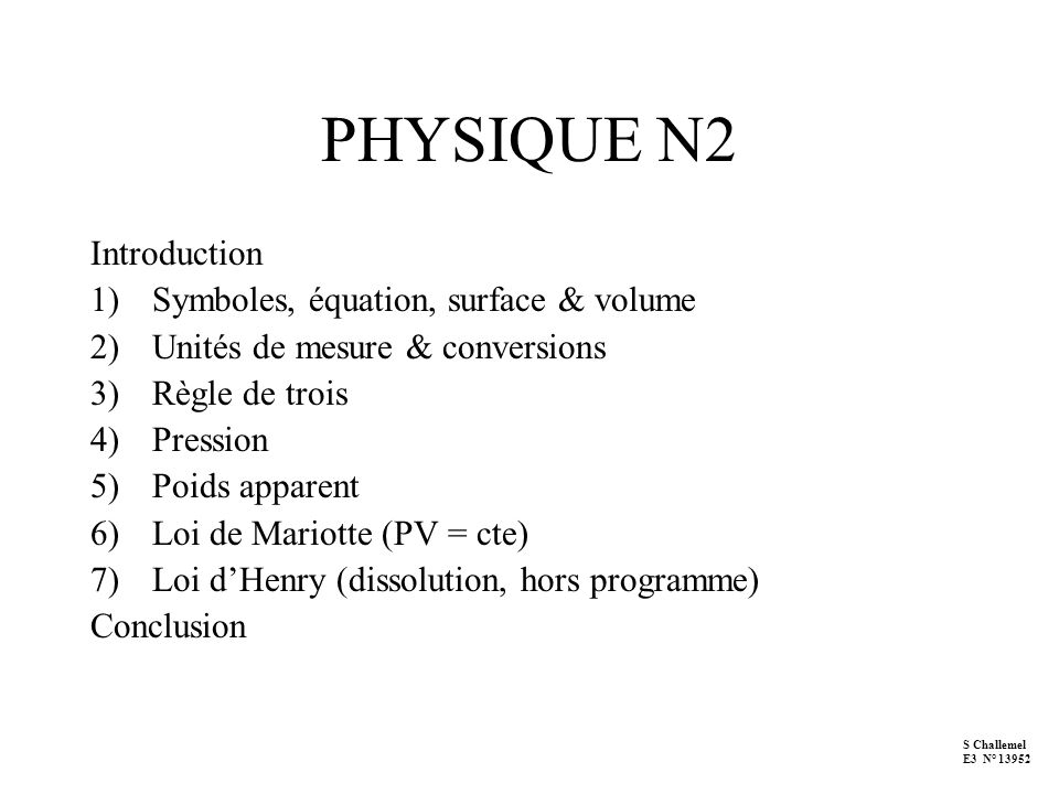 PHYSIQUE N2 Introduction Symboles, équation, surface & volume
