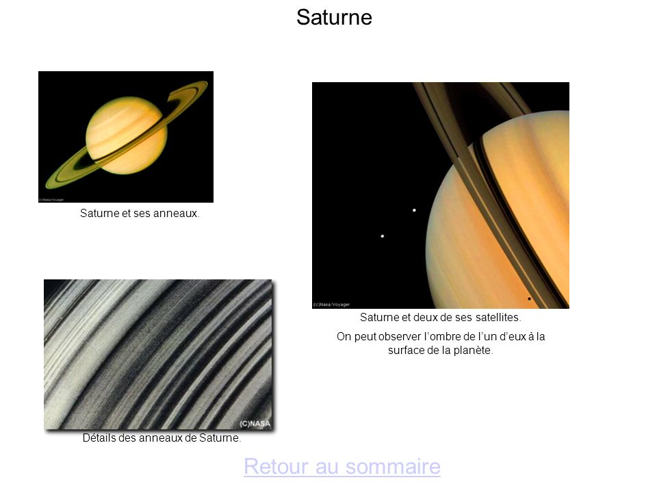 Saturne Retour au sommaire Saturne et ses anneaux.