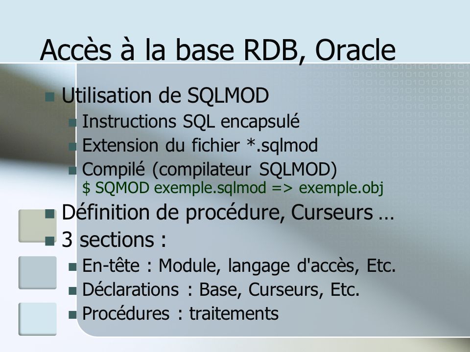 Accès à la base RDB, Oracle