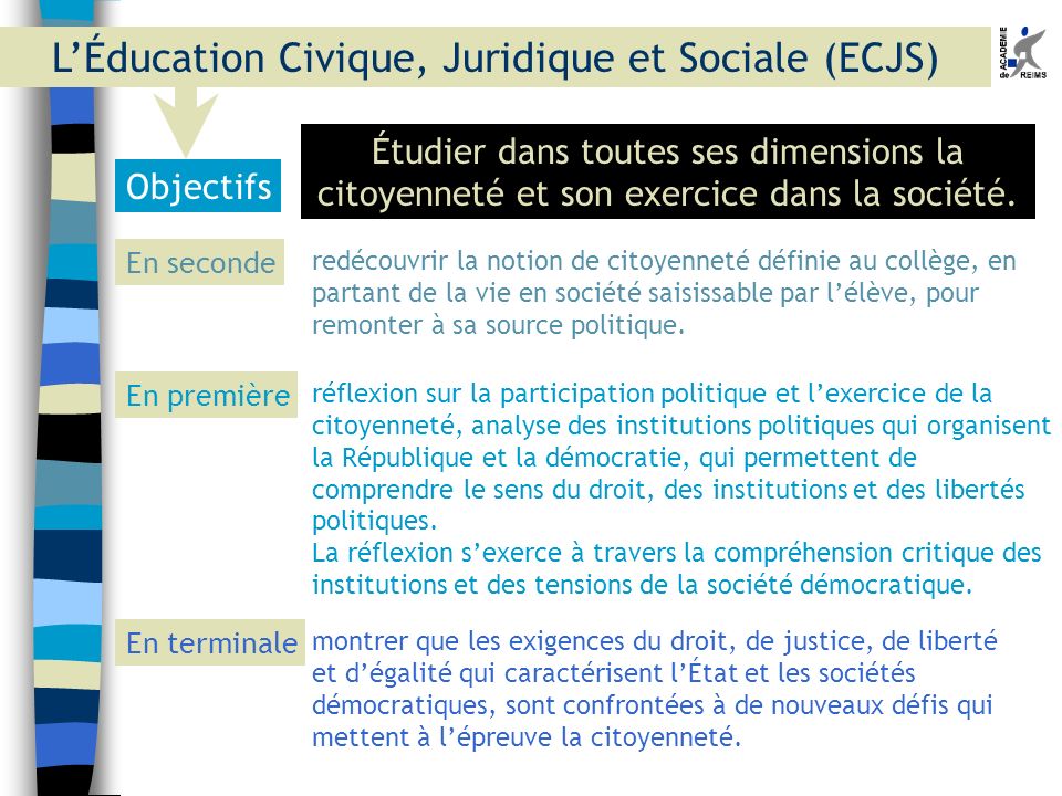 L’Éducation Civique, Juridique et Sociale (ECJS)