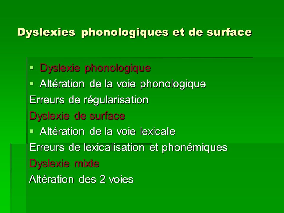 Dyslexies phonologiques et de surface