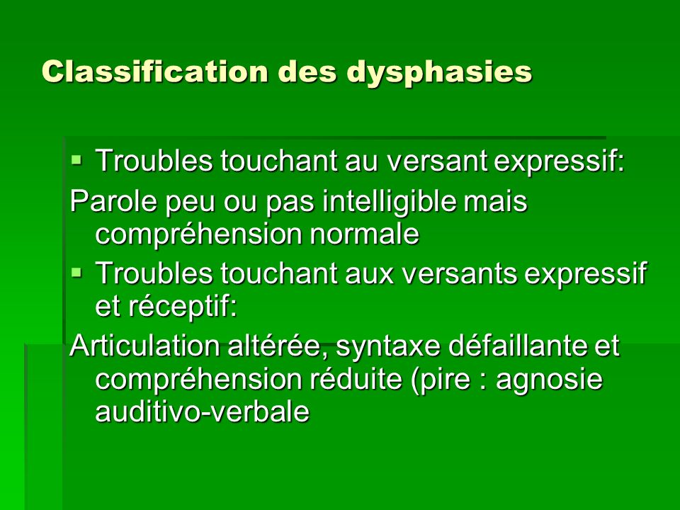 Classification des dysphasies