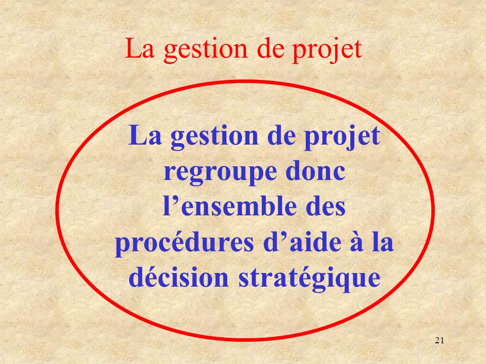 La gestion de projet La gestion de projet regroupe donc l’ensemble des procédures d’aide à la décision stratégique.