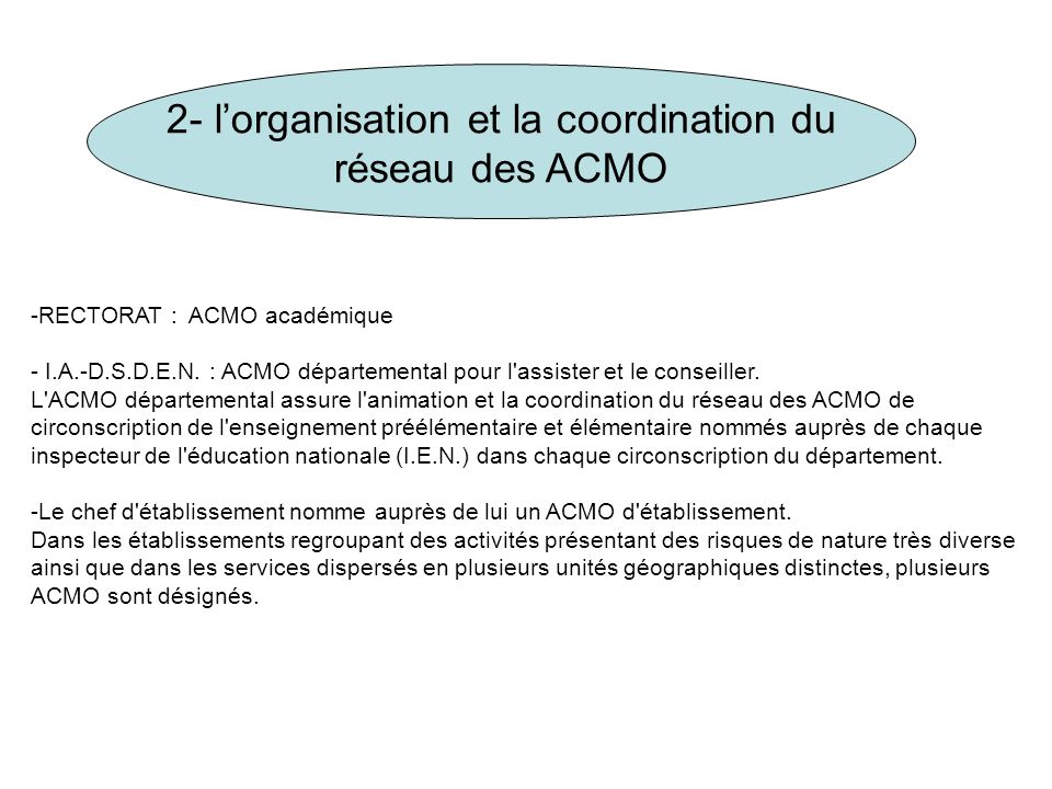 2- l’organisation et la coordination du réseau des ACMO