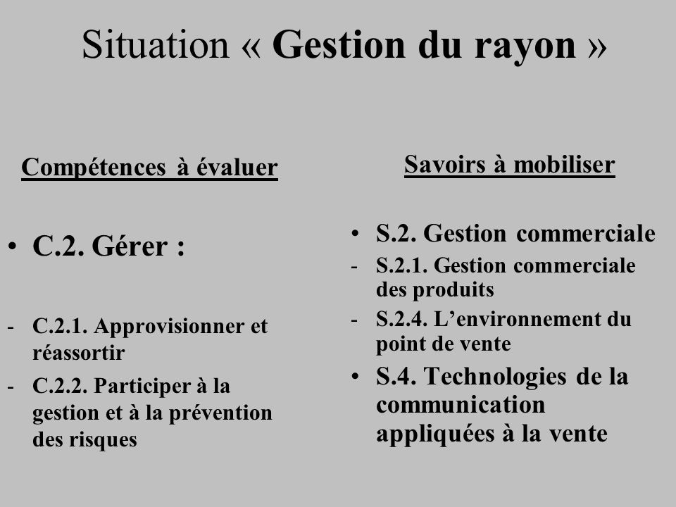 Situation « Gestion du rayon »