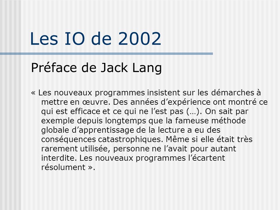Les IO de 2002 Préface de Jack Lang