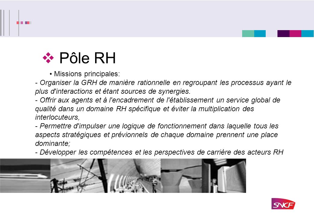 Pôle RH Missions principales: