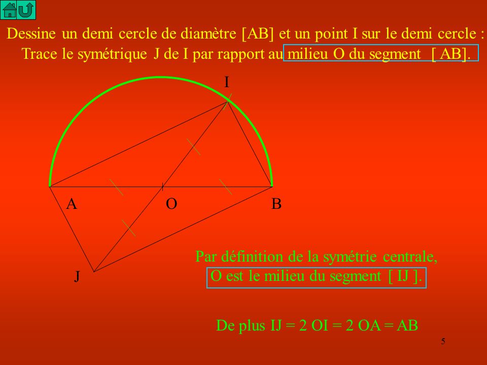 Trace le symétrique J de I par rapport au milieu O du segment [ AB].