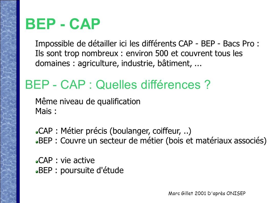 BEP - CAP BEP - CAP : Quelles différences