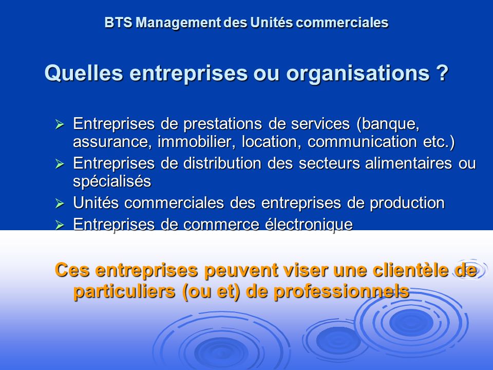 BTS Management des Unités commerciales Quelles entreprises ou organisations