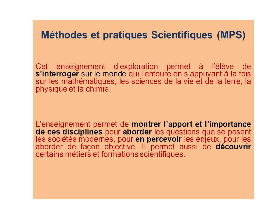Méthodes et pratiques Scientifiques (MPS)