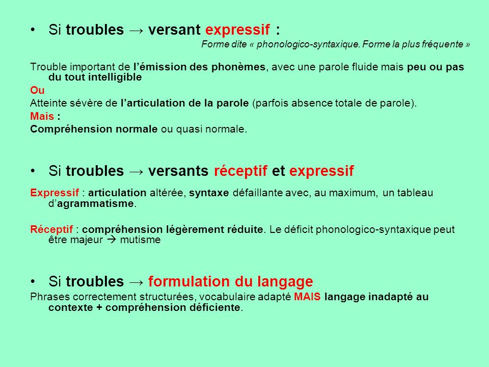 Si troubles → versant expressif :