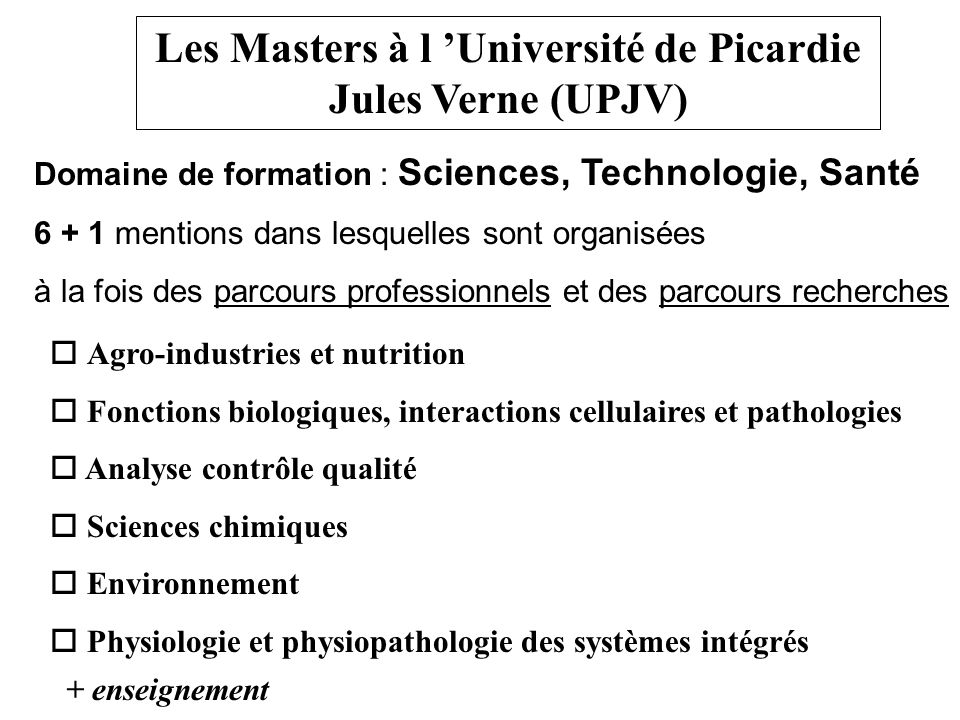 Les Masters à l ’Université de Picardie Jules Verne (UPJV)