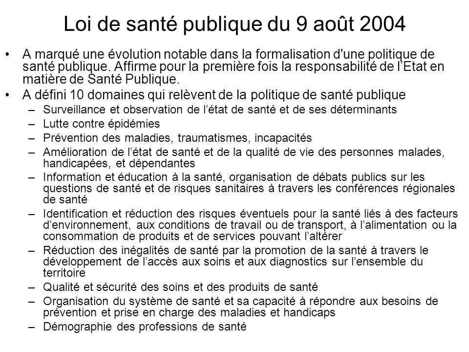 Loi de santé publique du 9 août 2004