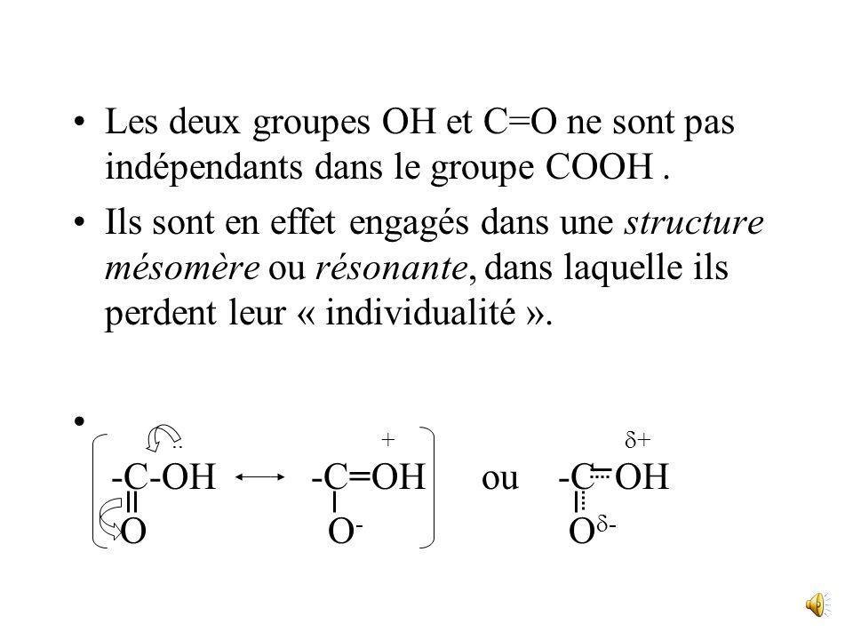 Les deux groupes OH et C=O ne sont pas indépendants dans le groupe COOH .