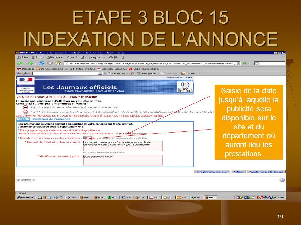 ETAPE 3 BLOC 15 INDEXATION DE L’ANNONCE