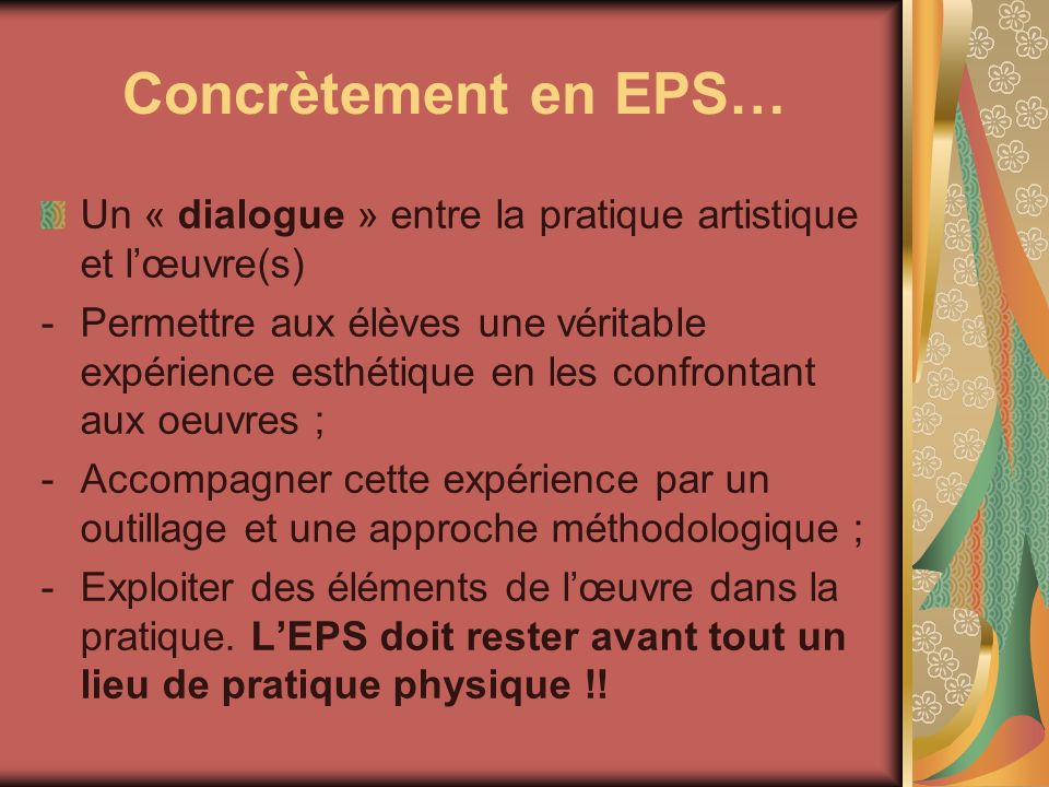 Concrètement en EPS… Un « dialogue » entre la pratique artistique et l’œuvre(s)