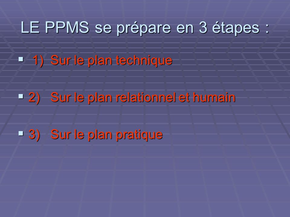LE PPMS se prépare en 3 étapes :