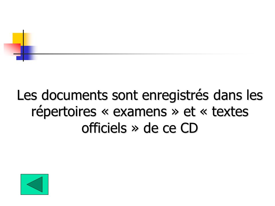 Les documents sont enregistrés dans les répertoires « examens » et « textes officiels » de ce CD