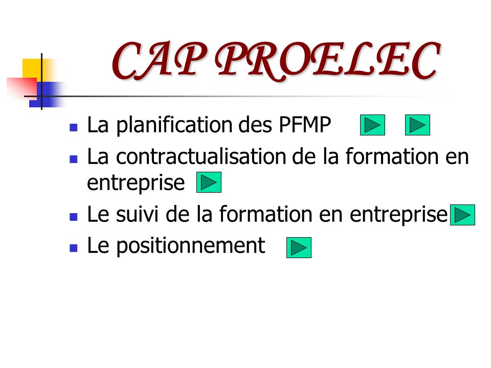 CAP PROELEC La planification des PFMP