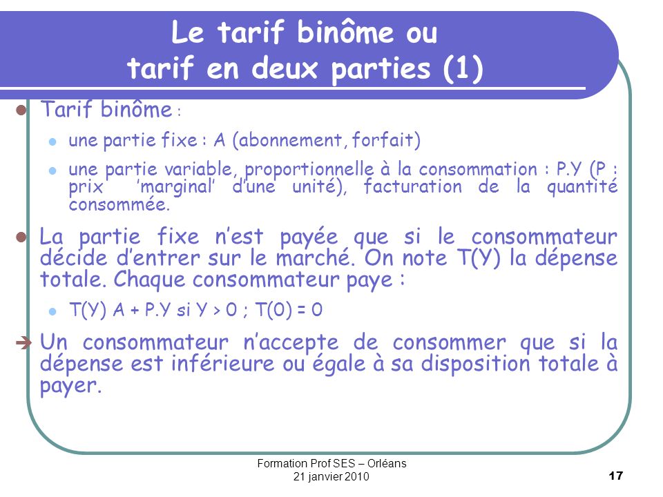 Le tarif binôme ou tarif en deux parties (1)