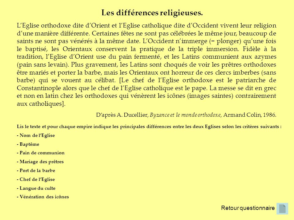 Les différences religieuses.