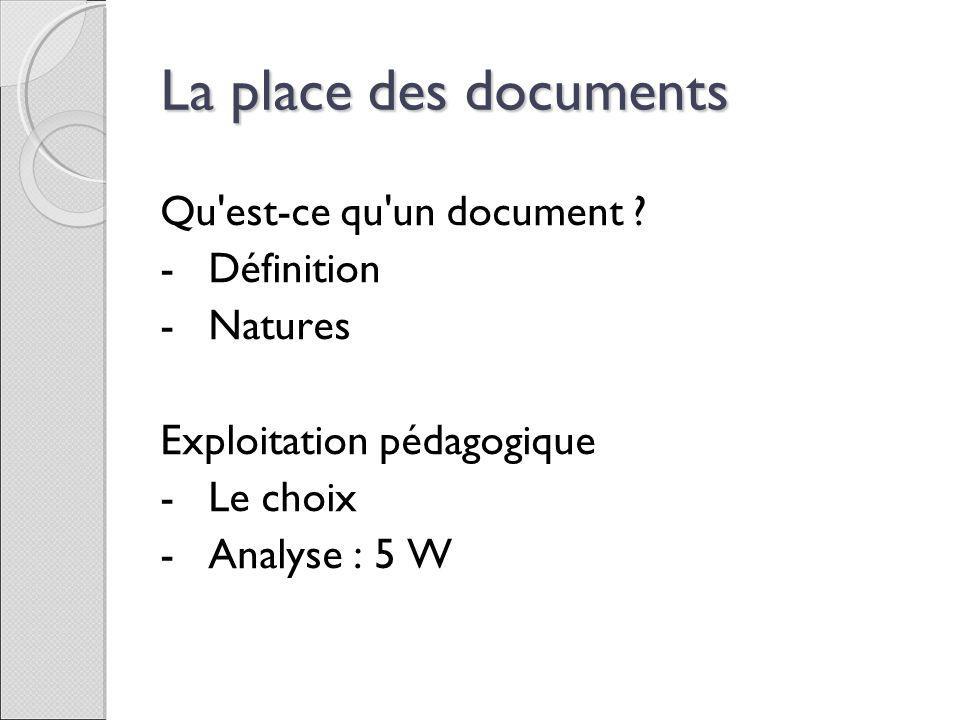 La place des documents Qu est-ce qu un document Définition Natures
