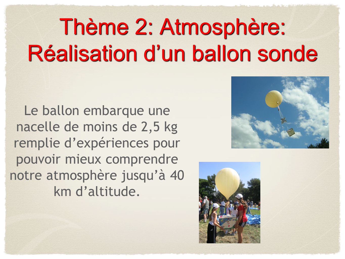 Thème 2: Atmosphère: Réalisation d’un ballon sonde