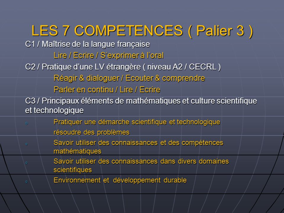 LES 7 COMPETENCES ( Palier 3 )