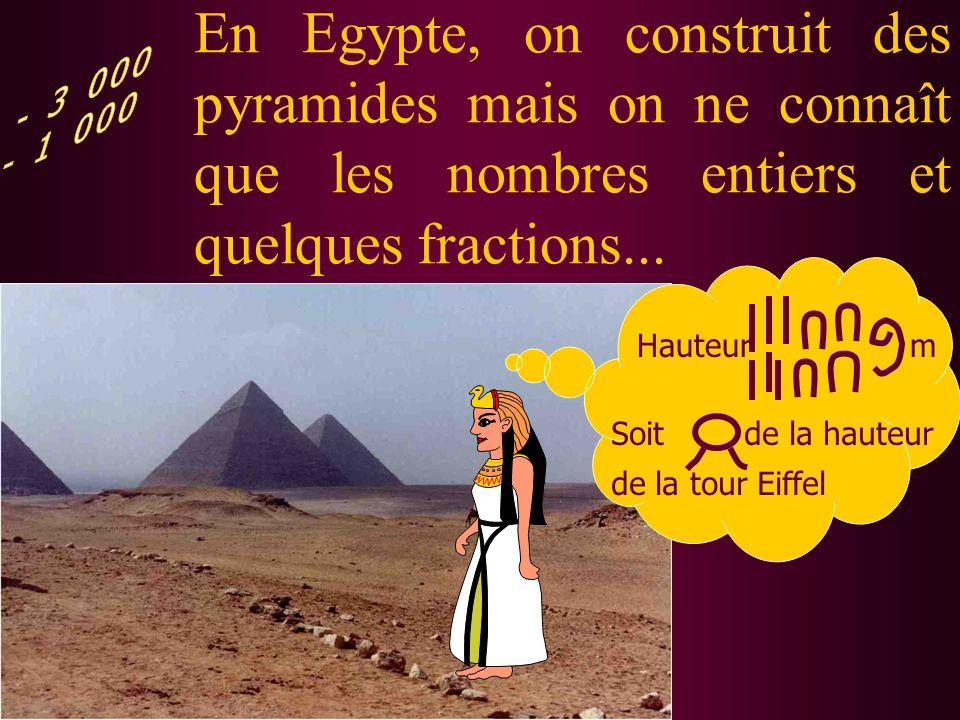 En Egypte, on construit des pyramides mais on ne connaît que les nombres entiers et quelques fractions...