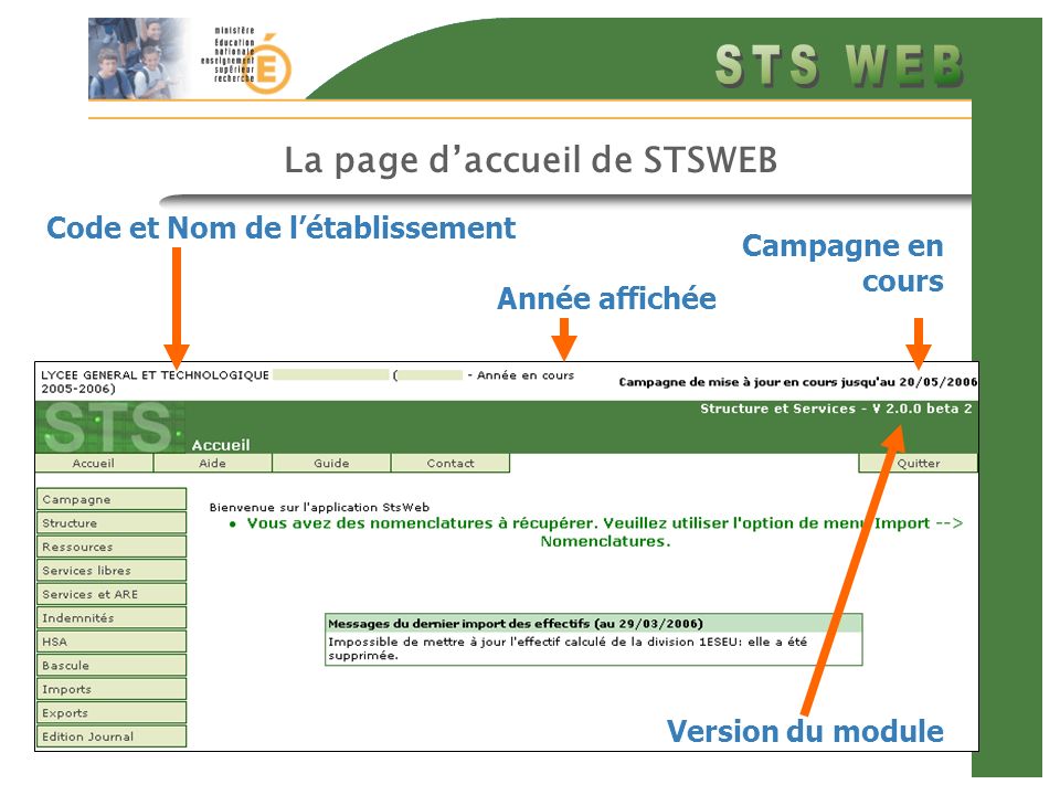 La page d’accueil de STSWEB