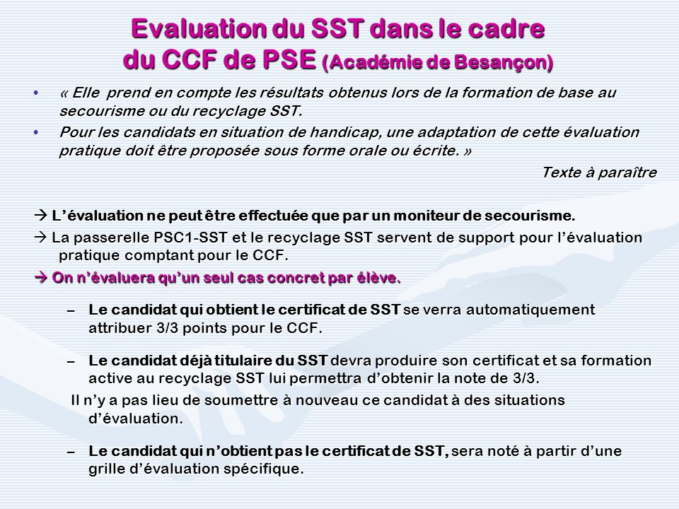 Evaluation du SST dans le cadre du CCF de PSE (Académie de Besançon)