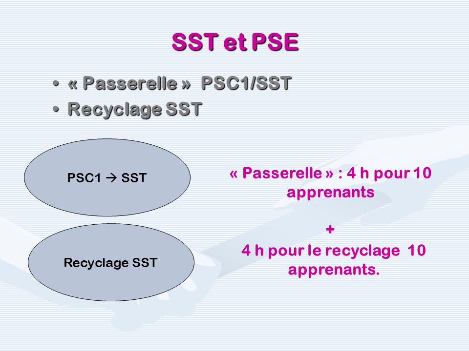 SST et PSE « Passerelle » PSC1/SST Recyclage SST