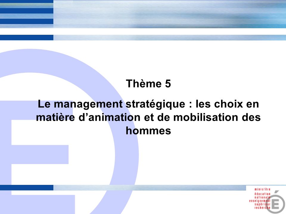 Thème 5 Le management stratégique : les choix en matière d’animation et de mobilisation des hommes.