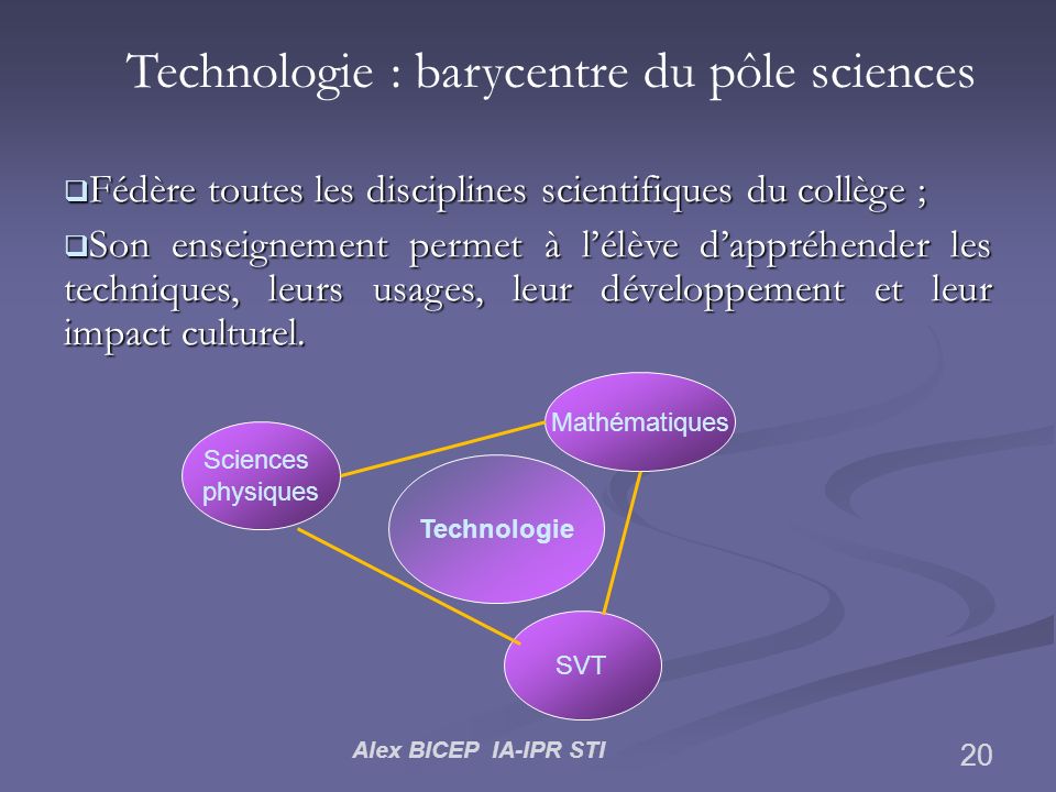 Technologie : barycentre du pôle sciences
